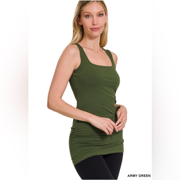 Side Ruched Tank Top in Green - Picture 1 of 3